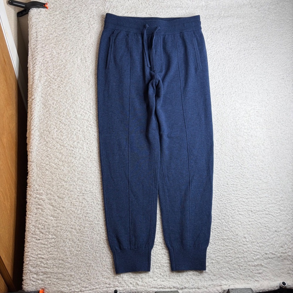 Gutteridge Men Navy Blue Cashmere Blend Knit Joggers Sport Pants Size L